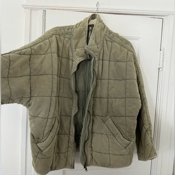 Dolman Quilted Knit Jacket by Free People, Medium, Olive Green - Picture 2 of 12